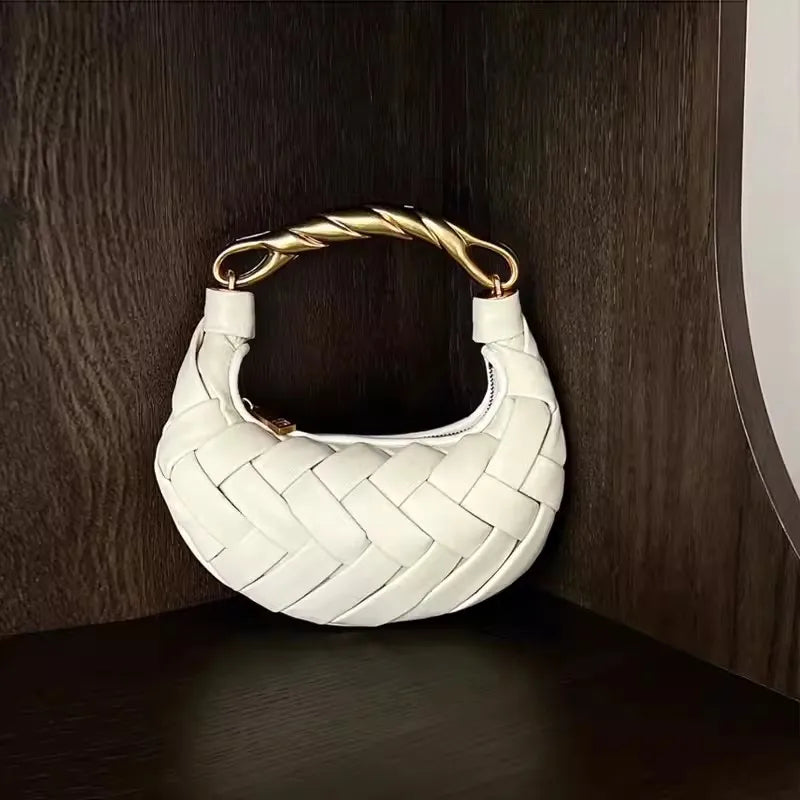 Sofia | Bolsa Glamour Woven - Padrão Dourado/Tecido - Design Elegante E Espaçoso