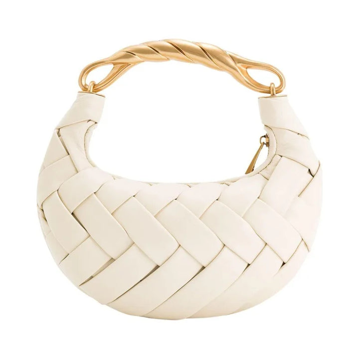 Sofia | Bolsa Glamour Woven - Padrão Dourado/Tecido - Design Elegante E Espaçoso